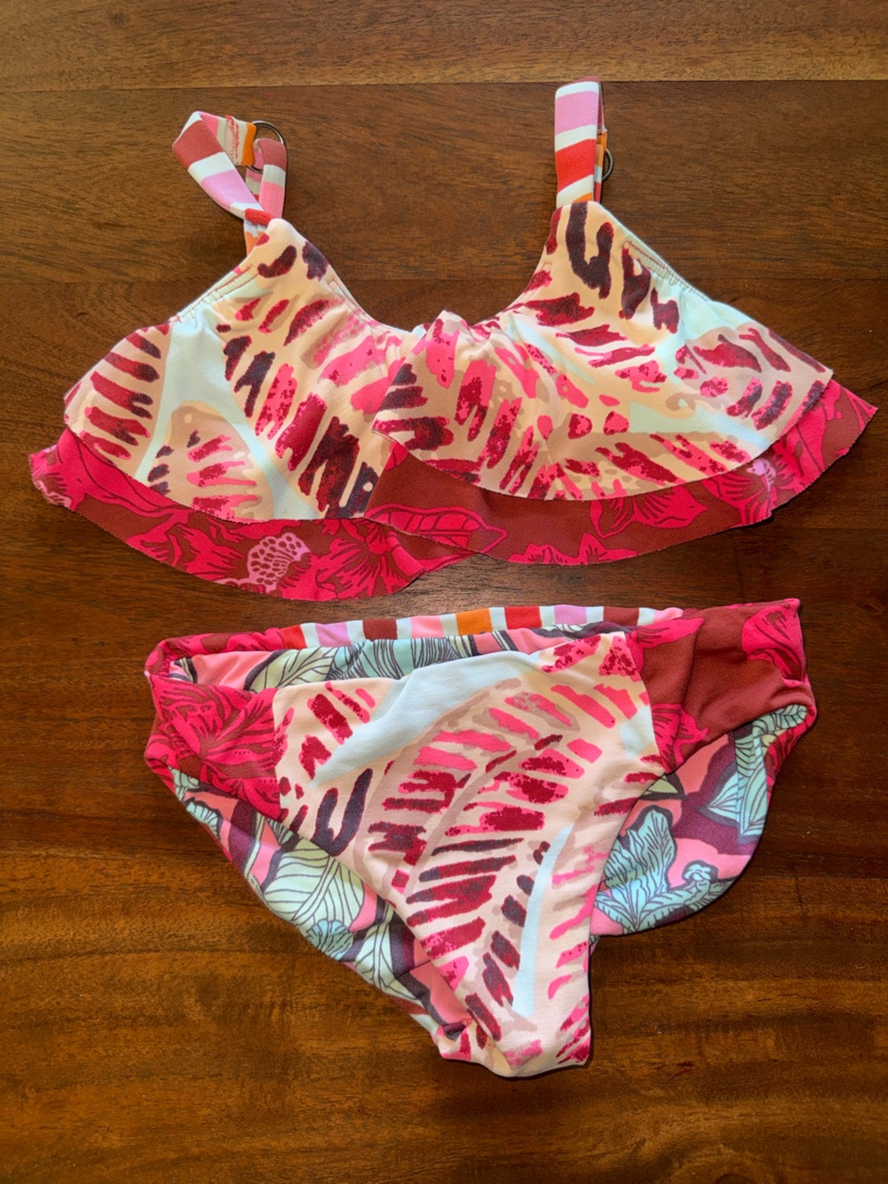 Maaji Girls Pink Multi Floral Ruffle Bikini Bottoms